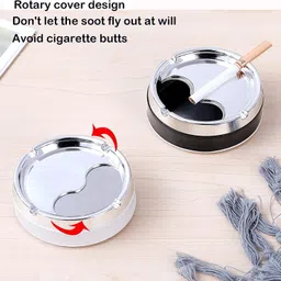 navjai Ashtray for Cigarette Steel Ash Holder Tray with Lid for Home, Office and Bar Multicolor Plastic Ashtray image 3
