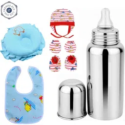 yos trendz Complete Baby Feeding Kit steel Bottle, Bibs, Pillow,BIb.Cap Mitten Set- Silicone-picture-25