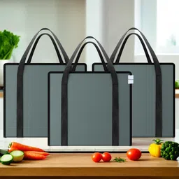homestic Pack of 3 Waterproof Grocery Bag For Daily Use with Handle | Small | Grey Pack of 3 Grocery Bags-picture-15