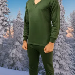 shree maruti shopping Dark Green Thermal Wear Set for Winter Men Top - Pyjama Set Thermal image 3