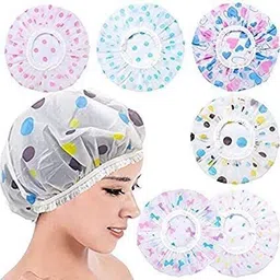 criyale High Quality Reusable & Waterproof Printed Bathroom Shower Cap With Elastic Band for Woman & Girl( 6 pair) image 1