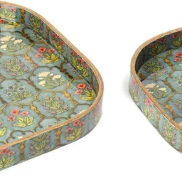 duli Set of 2 Jharoka Design Serving Tray for Festive Gifts 9x9 & 8x8 Inches Tray image 4