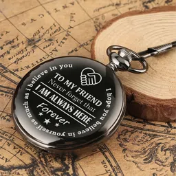 Classic Quirk Royal Gandhi Style Premium Friendship Theme To My Friend Quote Engraved Key chain with Key Ring Car, Bike for Men & Woman Best Gift Black Metal Pocket Watch Chain-image-17