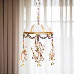 aviral crafts Rajasthani Elephant Hanging with Umbrella – Traditional Wall & Door Hanging Cotton Windchime image 3