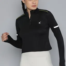hrx by hrithik roshan Women Solid High Neck Polycotton Black T-Shirt-picture-25