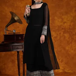 youthnic Women Georgette Kurta Palazzo Dupatta Set image 2