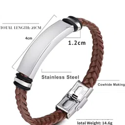 m men style Stainless Steel, Leather Bracelet image 2