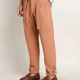 campus sutra Men Relaxed Orange Polyester Trousers image 2