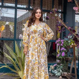 wolflifestyle Women Maxi Yellow Full Length Dress-picture-34