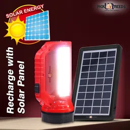 daily needs shop Emergency LED Rechargeable Torch Light 50W + 20 SMD Side Tube With Solar Panel Torch image 3