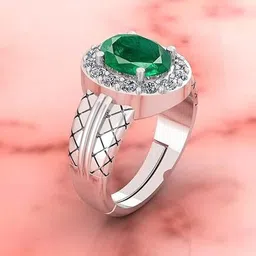 SIDHGEMS 7.25 Ratti 6.00 Carat Natural Emerald/Panna Gemstone 92.5 Sterling Silver Emerald Silver Plated Ring-image-0
