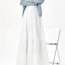 skart Women Solid Flared White Skirt image 5