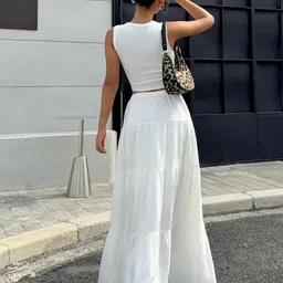 gs creation Women Self Design Flared White Skirt image 2