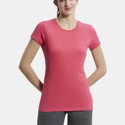 jockey Women Solid Round Neck Pure Cotton Pink T-Shirt-picture-25