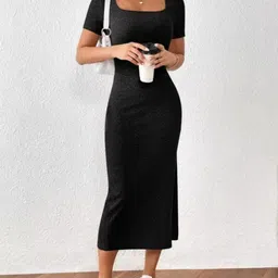western darji Women Bodycon Black Midi/Calf Length Dress image 1