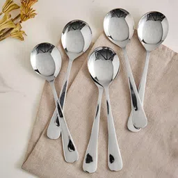 Soup Spoons, Round Stainless Steel Bouillon Spoons, Set of 6 Stainless Steel Stainless Steel Soup Spoon Set-image-14