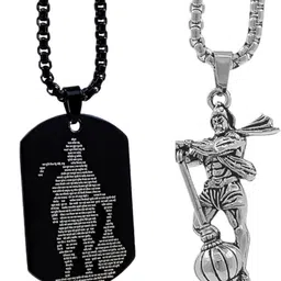 Hanuman Chalisa Black Silver Alloy Locket , Gadhadhari Hanuman Locket Set Rhodium, Silver Alloy, Stainless Steel Pendant-image-54