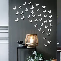 thecraftman Butterfly Silver - 3D Acrylic Mirror Decorative Mirror Wall Sticker (Pack Of 40) Pack of 40-picture-29