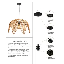 habereindia Drum Handmade Bamboo Pendant Hanging Light (Beige) image 5