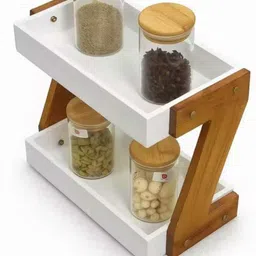 zafiro Containers Kitchen Rack 2-Tier Z Shaped Rack | Multipurpose Kitchen Organizer | Jars, Spices, Cans Wood image 3