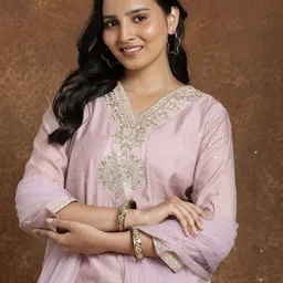 avanshee Women Chanderi, Cotton Silk Kurta Pant Dupatta Set image 1