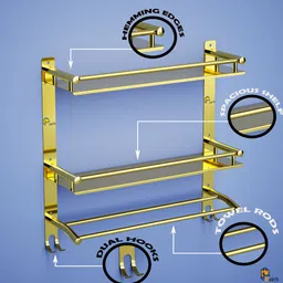 Gold S.S. 304 Bathroom Stand | Towel Hanger for Bathroom | Bathroom Accessories Gold Towel Holder-image-73