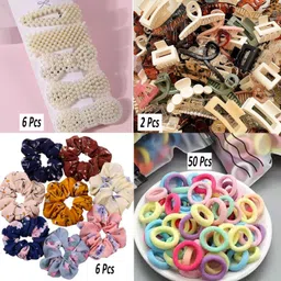finxfaima 64pcs Combo Hair clips/Clutchers & Rubber Bands for Girls & Women Hair Accessory Set-picture-10