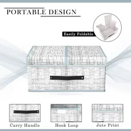 quail PC2 Non Woven Foldable Jute Print Storage Box with Double Lid & Handle for Cloth Storage Box image 3