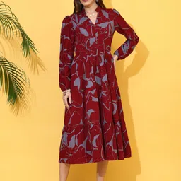 honky tonky Women Fit and Flare Maroon Below Knee Dress image 4