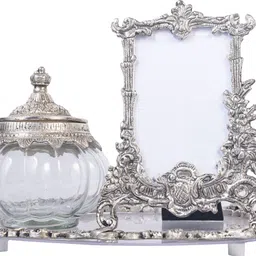 IRAVI Aluminium Acrylic Tray with Pumpkin Jar and Photo Frame Tray Serving Set-picture-14
