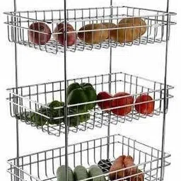 Stainless Steel 4-Tier Fruits & Vegetable Onion Trolley Container Basket Stainless Steel Kitchen Trolley-image-27