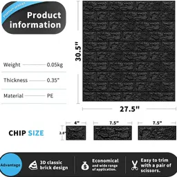 skywall 70 cm Black 3D Brick Self Adhesive Sticker image 2