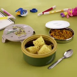 nabhya Insulated Stainless Steel Lunch Box| Inner Leak Proof Container & Spoon For Kids 2 Containers Lunch Box-picture-24