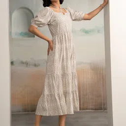 aask Women Fit and Flare Brown Midi/Calf Length Dress image 4