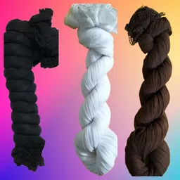 roundx Lycra Blend Self Design Black, Brown, White Women Dupatta-picture-16