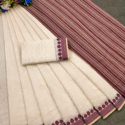 mushak Woven, Temple Border, Striped, Floral Print, Solid/Plain Gadwal Cotton Silk Saree-picture-16