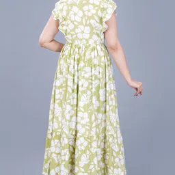 pradhruhe Women Fit and Flare Light Green, White Midi/Calf Length Dress image 2