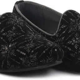 fausto Silk Zardosi Sequin Velvet Ethnic Slip On Juttis|Traditional Shoes for Wedding Mojaris For Men-picture-23