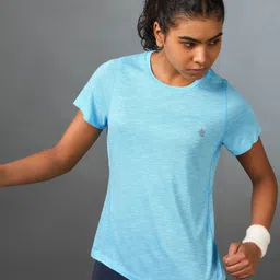 cult Women Self Design Round Neck Polyester Blue T-Shirt image 1