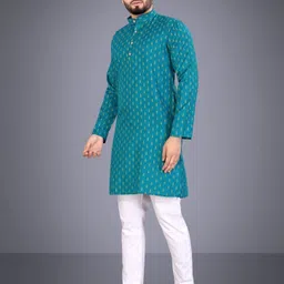 darkchill Men Solid Cotton Blend A-line Kurta image 3