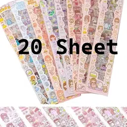 hs enterprise 15 cm Cute Cartoon Kawaii Stickers – 20 PET Sheets, Japanese Girl Set, Random Design Self Adhesive Sticker-picture-12