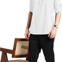 edin Pack of 2 Men Solid Pure Cotton Straight Kurta image 4