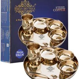 Brass Bronze 6 Pcs Thali Set,11.5 inches thali Embossed Design Dinner Set-image-74