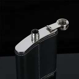 variouseye Black Genuine Leather Wrapped Jack Daniels Whiskey Hip Flask 8oz Alcoholic Drink Stainless Steel Hip Flask image 4