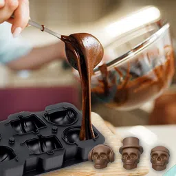 Alexvyan 3D 6 Mold Skull Silicone Flexible Ice Maker for Whisky Chocolate Black Silicone Ice Cube Tray image 5