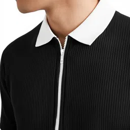 try this Men Colorblock Polo Neck Cotton Blend Black T-Shirt image 2