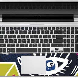 FineArts 4 in 1 Combo Pack with Laptop Skin Sticker Decal, Palmrest Skin, Screen Protector, Key Guard for 15.6 Inch Laptop - Eye Abstract Black Combo Set image 3