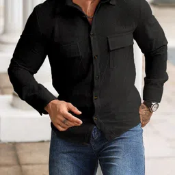 combraided Men Comfort Fit Fit Self Design Spread Collar Casual Shirt image 4