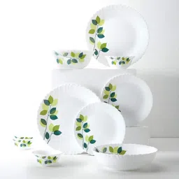 larah Pack of 35 Opalware Dinner Set, elegant way to serve dinner to your family or guests green leaves Dinner Set-picture-11
