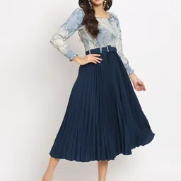 zwerlon Women A-line Dark Blue, Black Midi/Calf Length Dress-picture-28